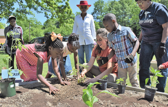 a group of people that are standing in the dirt